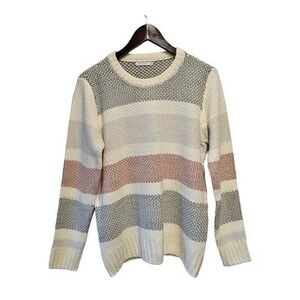 STACCATO Knit Sweater Crew Neck Pullover Cream Gray Rust Knit Large